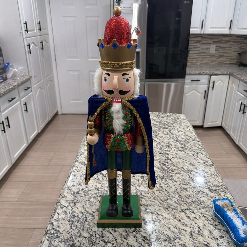 Wooden Nutcracker Christmas Figure 26''King with Robe and Crown. Big and tal